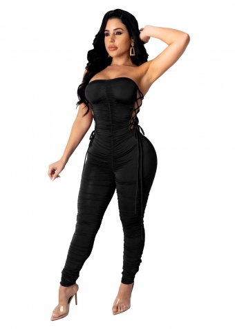 Black Sleeveless Lace-up Bodycons Sexy Jumpsuit