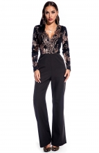 Black Long Sleeve V-Neck Sequins Fashion Jumpsuit