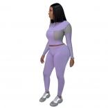 Purple Long Sleeve Zipper Women Fashion Sports Dress