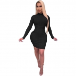 Black Long Sleeve O-Neck Women Bodycons Mini Dress
