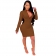 Brown Long Sleeve V-Neck Bodycons Mini Dress