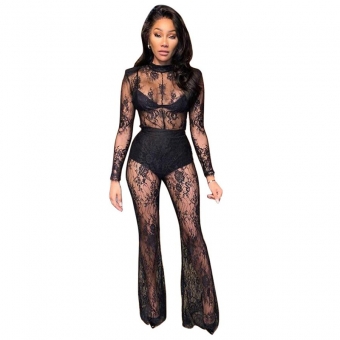 Black Long Sleeve Lace Sexy Sexy Jumpsuit