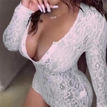 White Long Sleeve Lace Women Sexy Lingerie