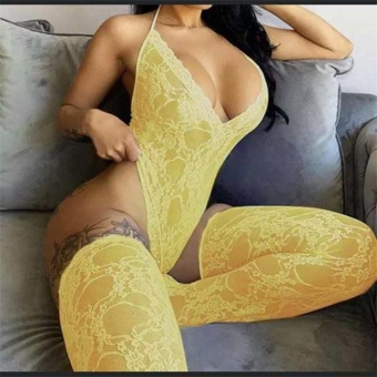 Yellow Sexy Lace Women Lingerie with Stockings