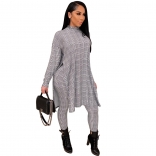 Gray Long Sleeve Fashion Hound-tooth Printed Women Catsuit Dress