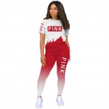 Red Short Sleeve Printed PINK 2PCS Sports Dress