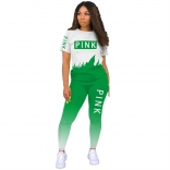 Green Short Sleeve Printed PINK 2PCS Sports Dress