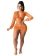 Orange Long Sleeve V-Neck Mesh 2PCS Women Clubwear