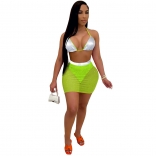 Green Sleeveless Mesh Sequins Women 3PCS Sexy Mini Dress