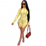 Yellow Long Sleeve Bandage Hollow-out Sexy Rompers