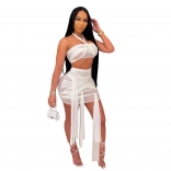 White Sleeveless Mesh 2PCS Sexy Club Bandage Mini Dress