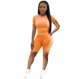 Orange Short Sleeve O-Neck 2PCS Women Sports Jumpsuit