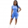 Blue Short Sleeve O-Neck 2PCS Women Sports Jumpsuit