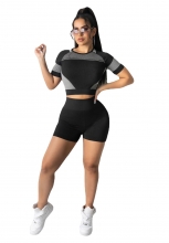 Black Short Sleeve O-Neck Women Short Sets