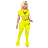 Yellow Short Sleeve Mesh Tops Women Jumpsuit Sports Dress