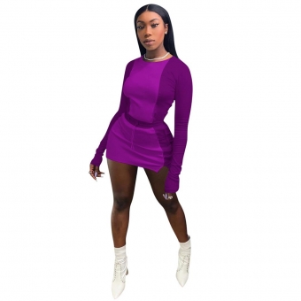 Purple Long Sleeve O-Neck Bodycons Sexy Clubwear