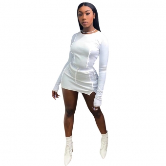 White Long Sleeve O-Neck Bodycons Sexy Clubwear