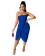 Blue Off-Shoulder Sleeveless Women Fashion Midi Dress