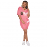 Pink Short Sleeve Printed 2PCS Women Sports Sets