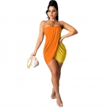 Orange Off-Shoulder Sleeveless Slited Fold Mini Dress