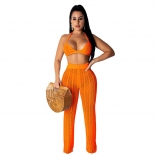 Orange Halter Bras Knitting Hollow-out Sexy Women Jumpsuit