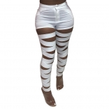 White Hollow-out Bandage Women Long Trousers