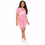 Pink Short Sleeve Printed Women Fashion 2PCS Sports Dress