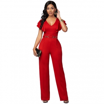 Red Foral Sleeveless V-Neck Bodycons Women Sexy Jumpsuit