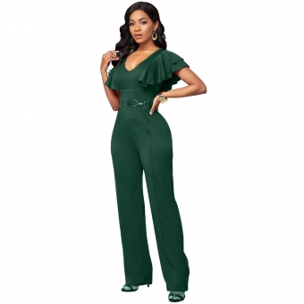 Green Foral Sleeveless V-Neck Bodycons Women Sexy Jumpsuit
