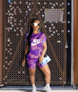 Purple NW Short Sleeve Printed 2PCS Sports Dress Set