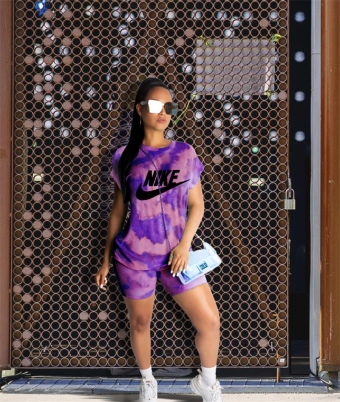 Purple NB Short Sleeve Printed 2PCS Sports Dress Set