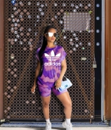 Purple AW Short Sleeve Printed 2PCS Sports Dress Set
