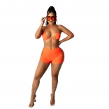 Orange Halter Sexy Hollow-out Women Short Sets