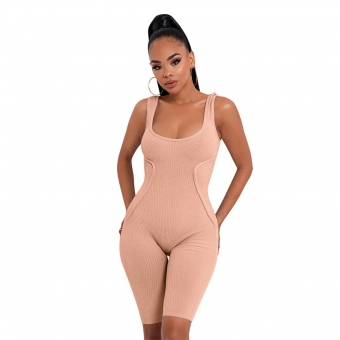 Pink Sleeveless Low-Cut Bodycons Sexy Romper