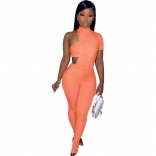 Orange Short Sleeve Hollow-out 3PCS Women Jumpsuit