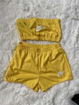 Yellow Off-Shoulder Printed Fashion Sports Short Sets