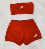 Red Off-Shoulder Printed Fashion Sports Short Sets