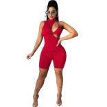 Red Sleeveless Halter V-Neck Sexy Club Rompers