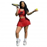 Red Sleeveless Halter 2PCS Tennis Sports Skirt Sets