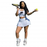 White Sleeveless Halter 2PCS Tennis Sports Skirt Sets