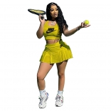 Yellow Sleeveless Halter 2PCS Tennis Sports Skirt Sets