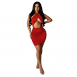 Red Sleeveless Halter Hollow-out Sexy Party Dress