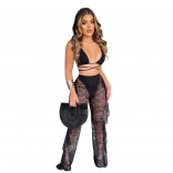 Black Sleeveless Deep V-Neck Lace Hollow-out Women Jumpsuit