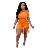 Orange Short Sleeve 2PCS Women Party Pant Sets