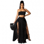 Black Off-Shoulder Sleeveless Printed Point 2PCS Women Maxi Dress