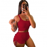 Red Sleeveless Halter Low-Cut Cotton Sexy Pant Set