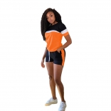 Orange Short Sleeve Women Fashion Short Set