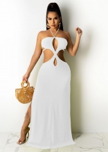 White Off-Shoulder Sleeveless Halter Sexy Women Maxi Dress
