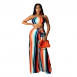 Red Off-Shoulder Sleeveless Striped Printed Women Jumpsuit