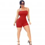 Red Halter Boat-neck Sleeveless Party Sexy Romper